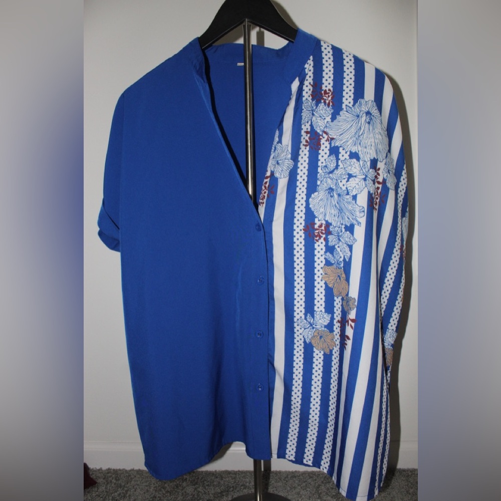 Blue Floral Striped Women's Top